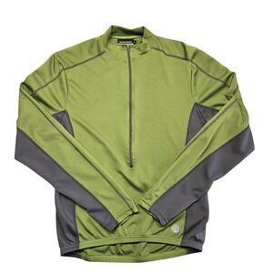 Novara Cycling Jersey Mens Medium Green Gray Long Sleeve 1/4 Zip Bike Pockets